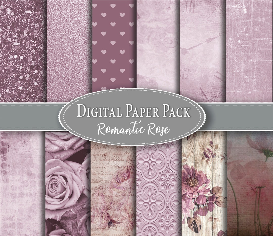 Romantic Rose Pink Digital Scrapbook Paper Pack, Printable Paper ...