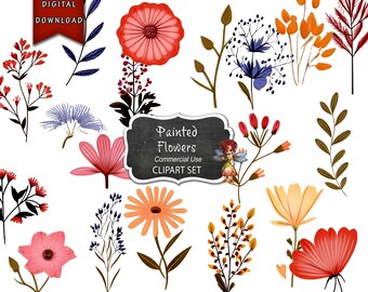 Journal Supplies, Painted Flower Clip Art, DIY Printable Floral Stickers Digital Download, DIY Stickers