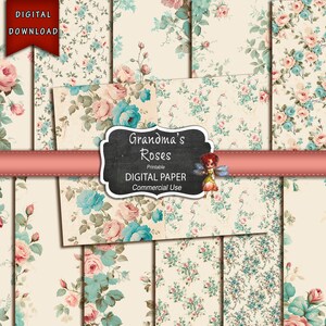 Pink & Turquoise Rose Printable Paper: Garden Journal Ephemera (Digital Download)
