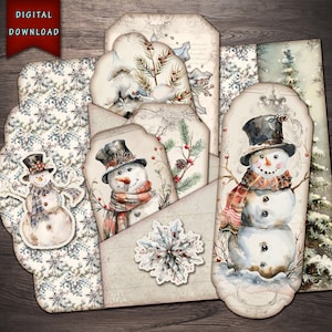 Rustic Snowman Folio, Christmas Printable Ephemera, Snowman Junk Journal, Winter Junk Journal, Printable Journal, Printable Christmas