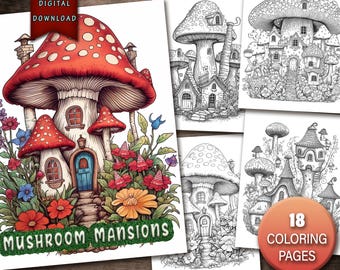 Journal Supplies, Mushroom Mansions Coloring Book, Garden Fantasy