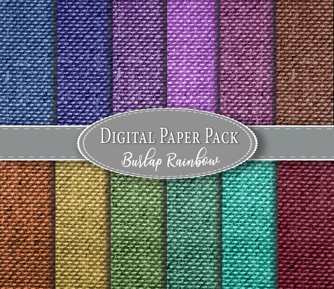 Rainbow Burlap Digital Scrapbook Paper Pack, Printable Paper, Digial ...