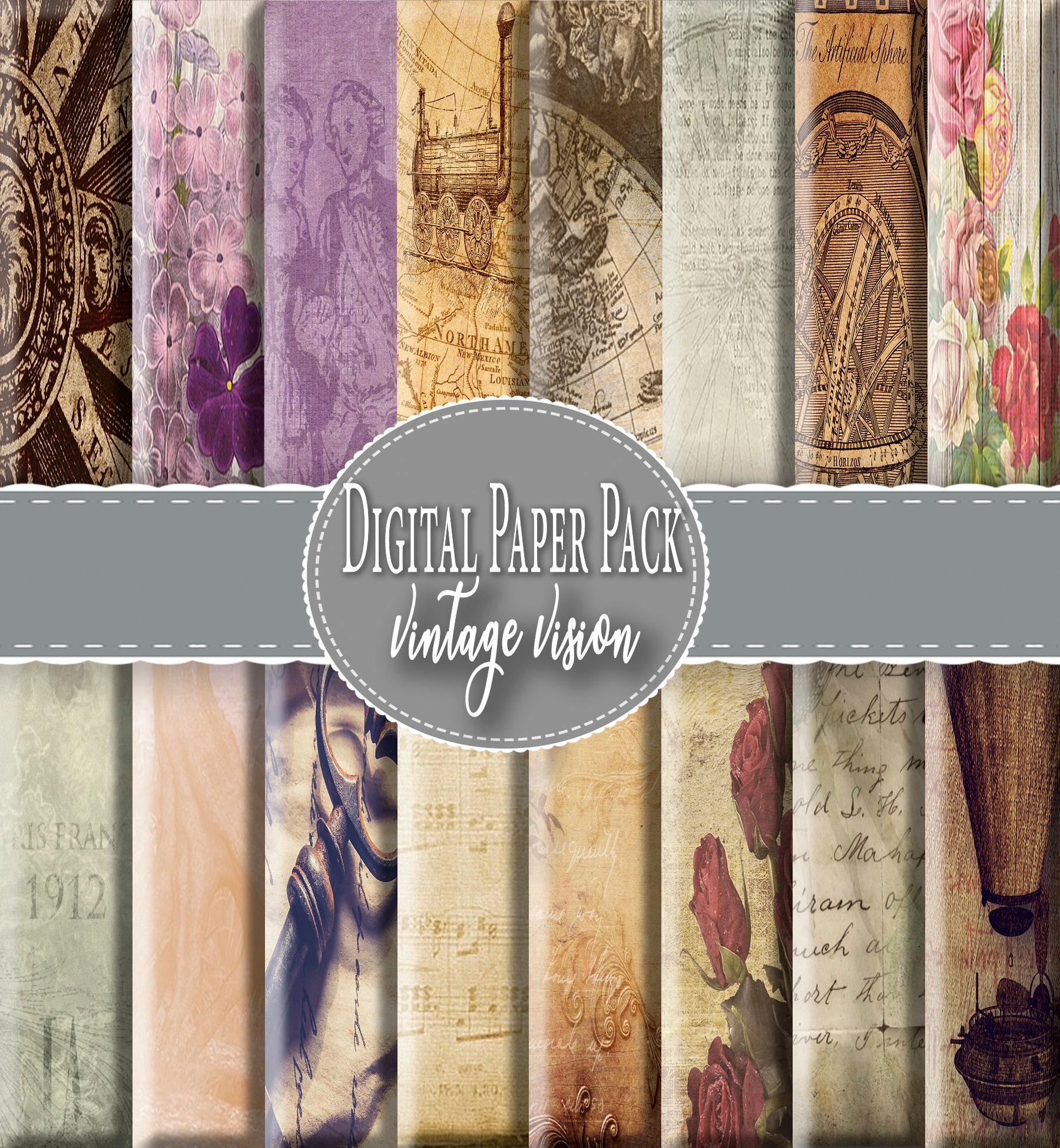 SALE Vintage Vision Scrapbook Paper Printable Paper Digital Etsy