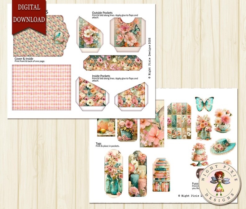 Journal Supplies, Spring Cottage Printable Folio Kit, Floral Junk ...