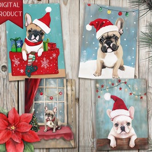 Französische Bulldogge Weihnachtskarten Set Digitaler Download | Festliche Feiertags-Karten für Hunde-Liebhaber | Druckbare Frenchie Weihnachtsgrüße - Hundekarten