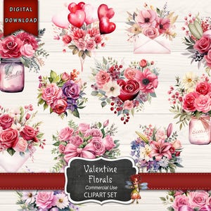 35 Valentijnsdag illustraties, Love Junk Journal, Valentijnsdag kunst, digitale download, Junk Journal Supplies, Love Clip Art, Floral Clip Art