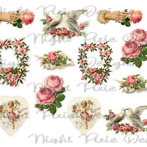 Journal Supplies, Pink Valentine Ephemera, Junk Journal DIY Stickers Digital Download, DIY Stickers image 3