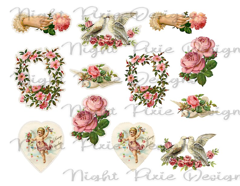 Journal Supplies, Pink Valentine Ephemera, Junk Journal DIY Stickers Digital Download, DIY Stickers image 3