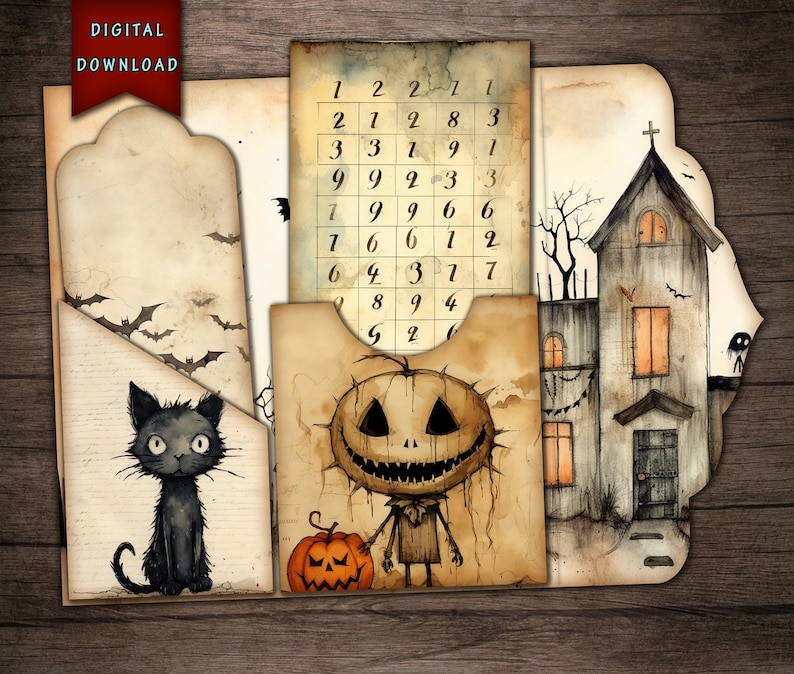 Journal Supplies, Halloween Printable Ephemera Folio, Creepy Junk ...