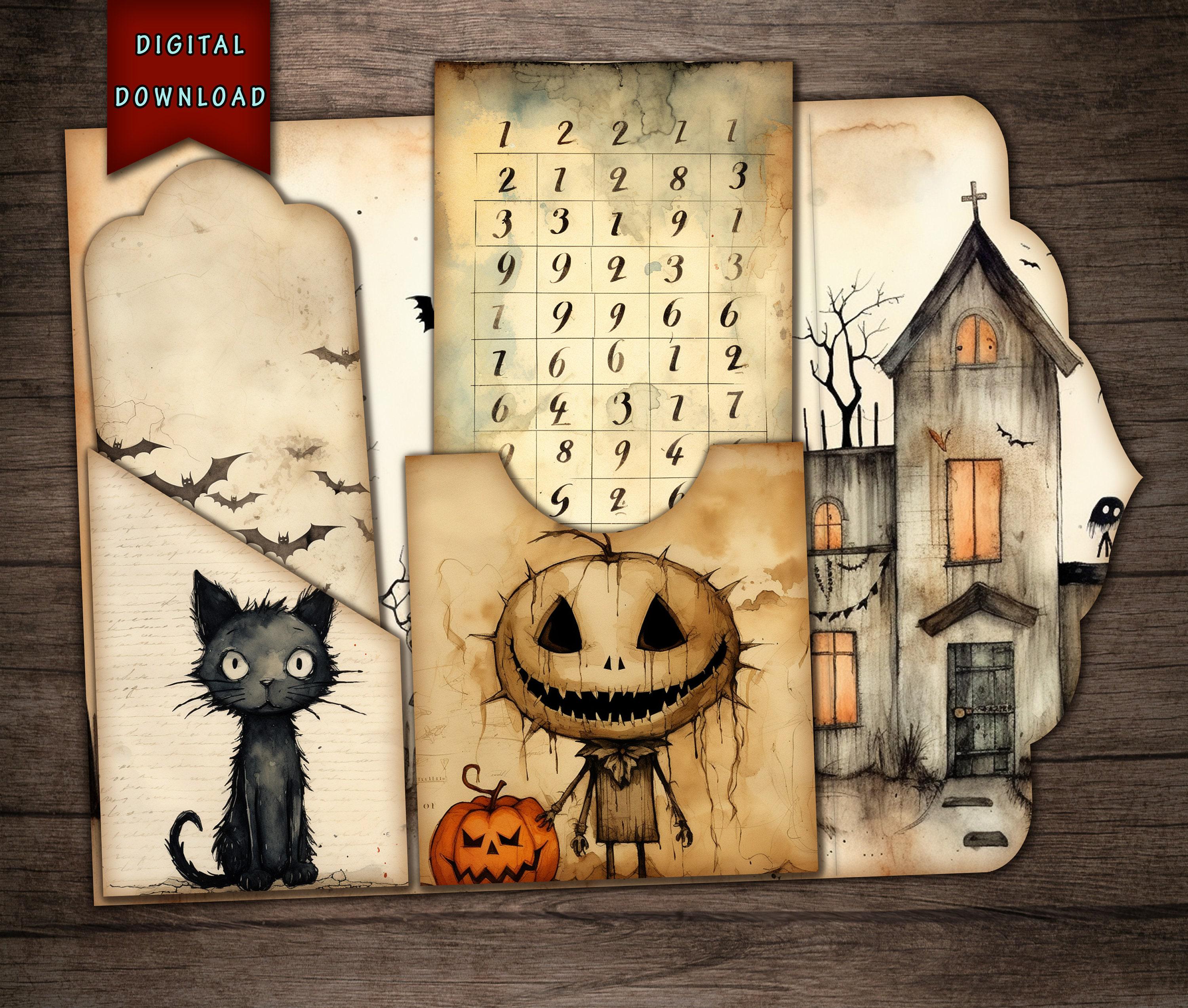 Journal Supplies, Halloween Printable Ephemera Folio, Creepy Junk ...