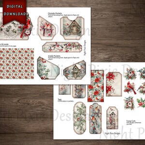Vinterfåglar skräpjournal folio, digital nedladdning, kardinalfågel, skräpjournal folio, skräpjournaltillbehör, julskräpjournal, rödfågel bild 7
