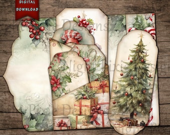 Journalmaterial, Pepparmint Julskräp Journal Folio, Utskrivbar Digital Nedladdning