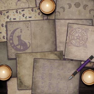 Journal Supplies, Witchcraft Journal Kit, Purple Witchy Wonders, Printable Paper Digital Download image 2