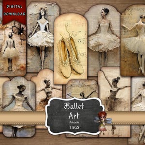 Neutrale Ballett-Tanz Tags, Junk Journal Ballett Tags, Tanz Ephemera, digitaler Download, Ballett Journal, Junk-Journal Zubehör, Ballett Geschenk