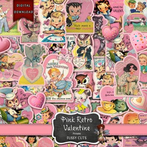 Journaltillbehör, Rosa Retro Valentine Ephemera, Skräpjournalklistermärken Digital Nedladdning, DIY-klistermärken