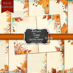 Páginas de diario imprimibles, páginas de diario de otoño, páginas de diario con líneas, descarga digital, kit de diario, suministros para diarios basura, diario de otoño