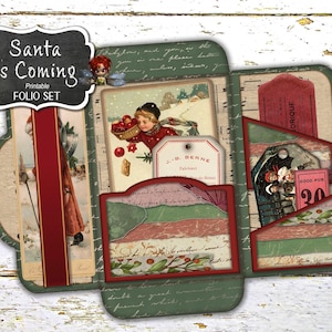 Kerstman komt eraan Junk Journal Folio en kaarten, Digitale download, Afdrukbaar, Junk Journal Kit, Junk Journal Supplies, Christmas Junk Journal