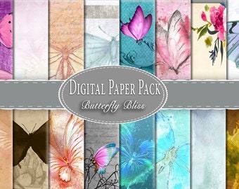 Butterfly Digital Scrapbook Paper Pack, Printable Paper,  Instant Download, Instant Download Journaling Paper Journaling