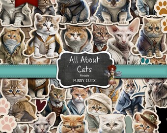 Journal Supplies, Cat Ephemera, Kitten Junk Journal Stickers Digital Download, DIY Stickers