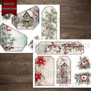 Vinterfåglar skräpjournal folio, digital nedladdning, kardinalfågel, skräpjournal folio, skräpjournaltillbehör, julskräpjournal, rödfågel bild 6