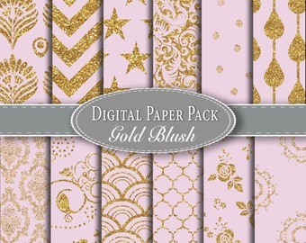 Gold Blush Digital Scrapbook Paper Pack, Printable Paper, Digital Download, Instant Download Journaling Paper Journaling