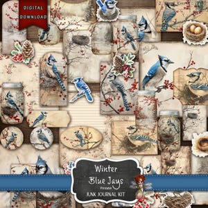Winter Bluehäy Junk Journal Kit, digitaler Download, blauer Vogel, Junk Journal Kit, Junk Journal Zubehör, druckbares Junk Journal Kit, Vögel