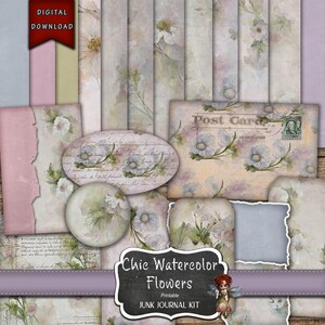Chic Watercolor Flowers Journal Supplies, Watercolor Flower Paper, Floral Journal, Junk Journal Supplies, Digital Download, Junk Journal Kit
