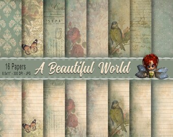 Journal Supplies, Roses Birds Digital Journal Pages, Shabby Chic Ephemera Digital Download