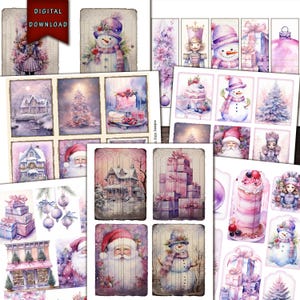 Pink and Blue Christmas Journaling Kit: DIY Stickers (Digital Download)