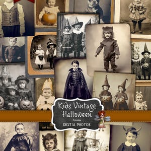Fotos antiguas de niños de Halloween: fotos antiguas de niños disfrazados, fotos antiguas para imprimir, suministros para diarios basura de Halloween, Halloween