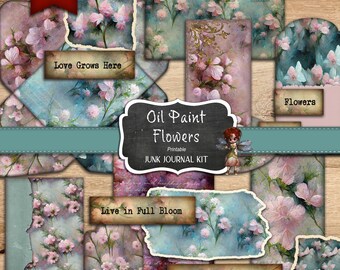 Journal Supplies, Oil Paint Flowers Junk Journal Kit, Floral Ephemera Digital Download