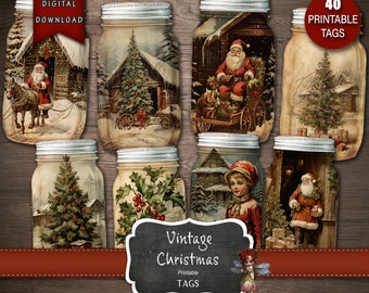 Vintage Christmas Jar Tags, Christmas Gift Tags, Christmas Tags, Christmas Ephemera, Digital Download, Printable Tags, Gift Tags