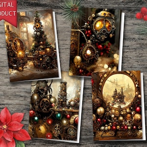 Steampunk Digitale Weihnachtskarten #2, Nerd Weihnachtskarten, Geek Weihnachtskarten, Digitale Weihnachtskarten, Digitaler Download, DIY Karten