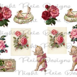 Journal Supplies, Pink Valentine Ephemera, Junk Journal DIY Stickers Digital Download, DIY Stickers image 5
