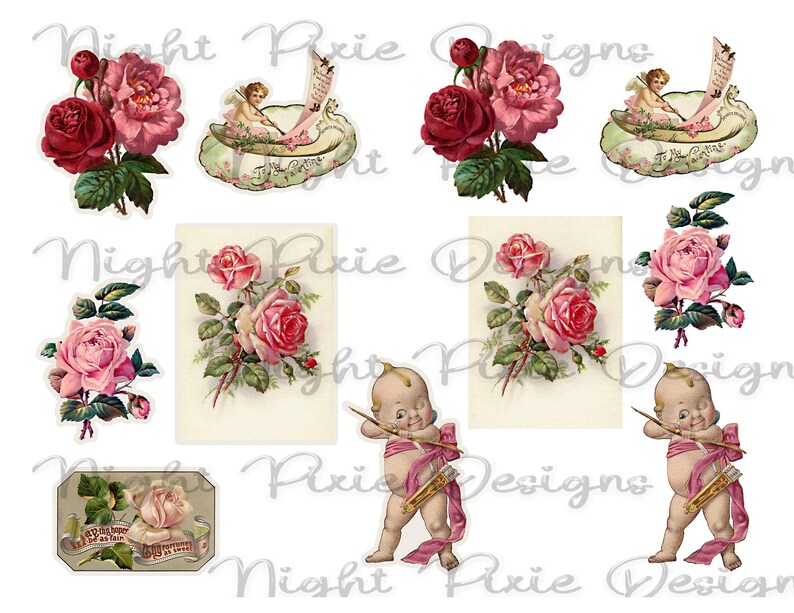Journal Supplies, Pink Valentine Ephemera, Junk Journal DIY Stickers Digital Download, DIY Stickers image 5