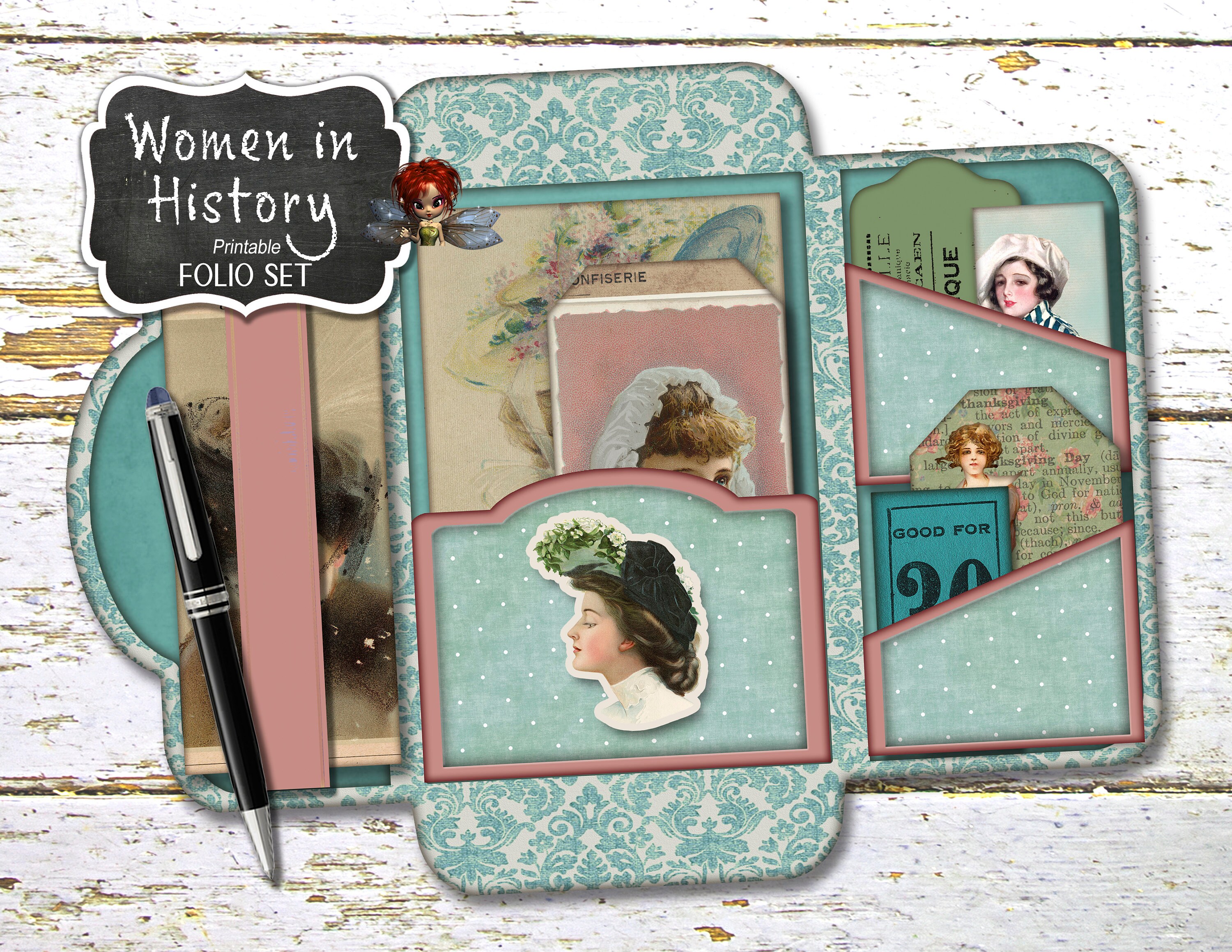 Women in History Junk Journal Folio and Cards Vintage Women Etsy