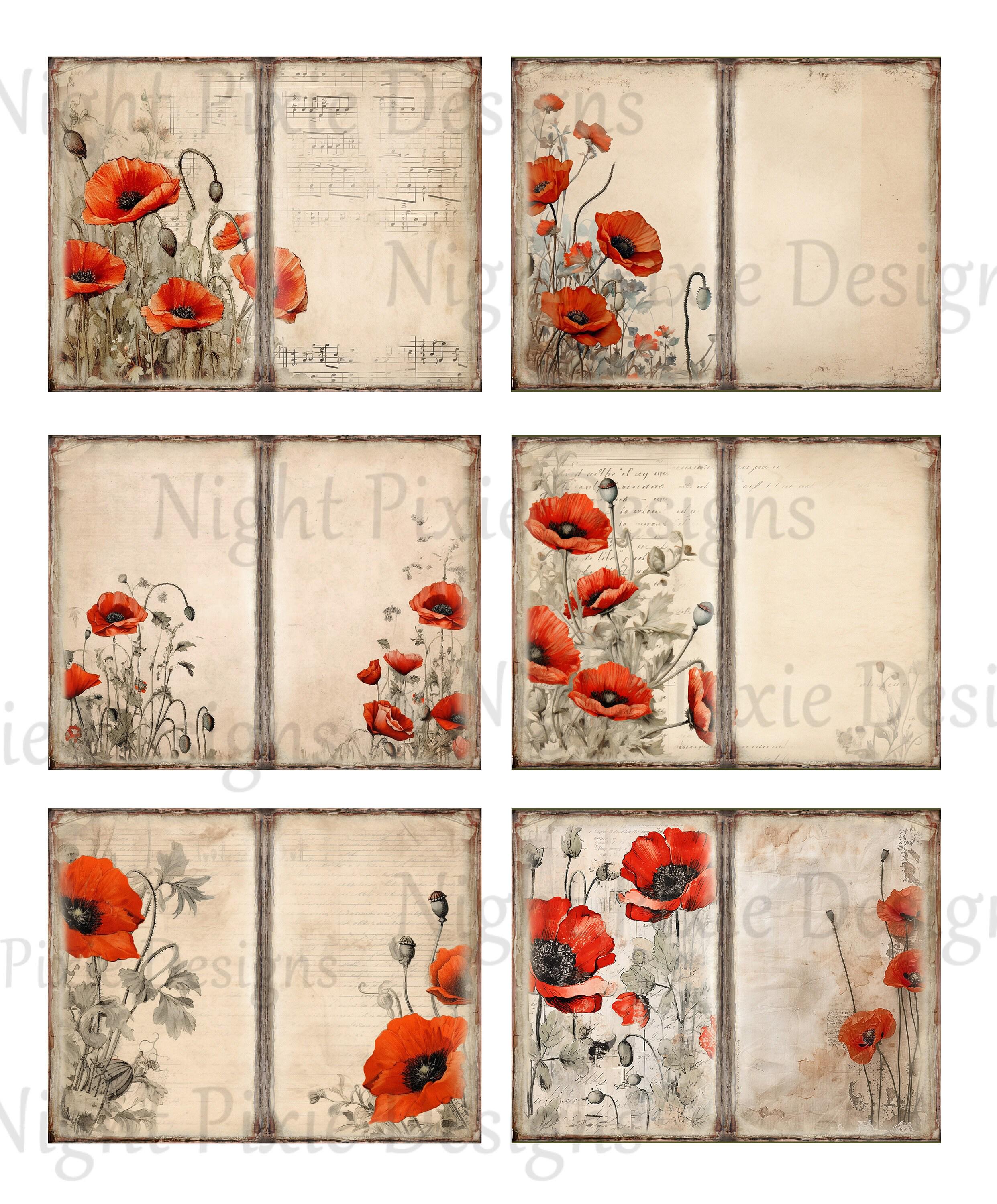Journal Supplies, Poppy Flowers Printable Paper Pack, Floral Junk ...