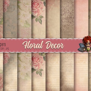 Pagine digitali di fiori di rosa, diario spazzatura, carta stampabile, effimeri diario spazzatura, carta shabby chic, download immediato