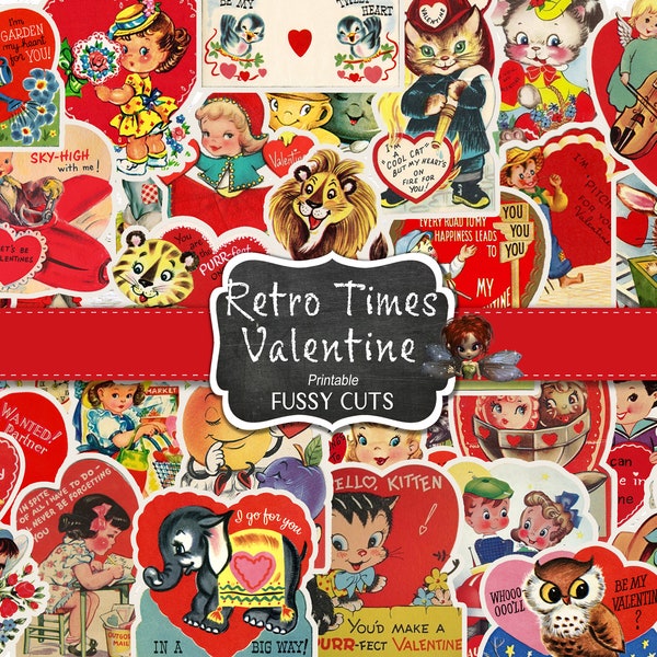Retro Valentine's Day Ephemera, Valentine Junk Journal, Ephemera, Digital Download, DIY Stickers, Junk Journal Supplies , Clip Art