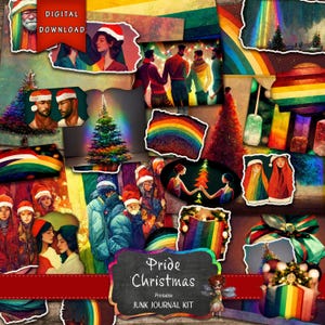 LGBTQ Pride Journaling Zubehör, Regenbogen Weihnachten Journal, Gay Pride Fussy Schnitt, LGBTQIA +, digitaler Download, Aufkleber, Junk Journal Zubehör