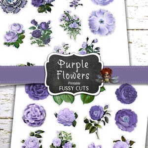Suministros para diarios, recortes de flores violetas, flores para diarios basura, material efímero, descarga digital, pegatinas para hacer uno mismo, suministros para diarios basura, imágenes prediseñadas