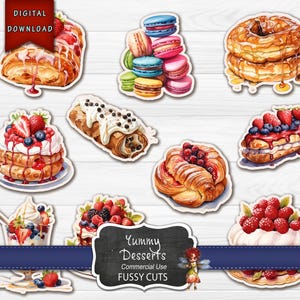 Desserts Fussy Cut Set, Dessert Aufkleber, Food Journal, Koch Aufkleber, Diät Journal, digitales Journal, Geburtstag Illustrationen, DIY Aufkleber