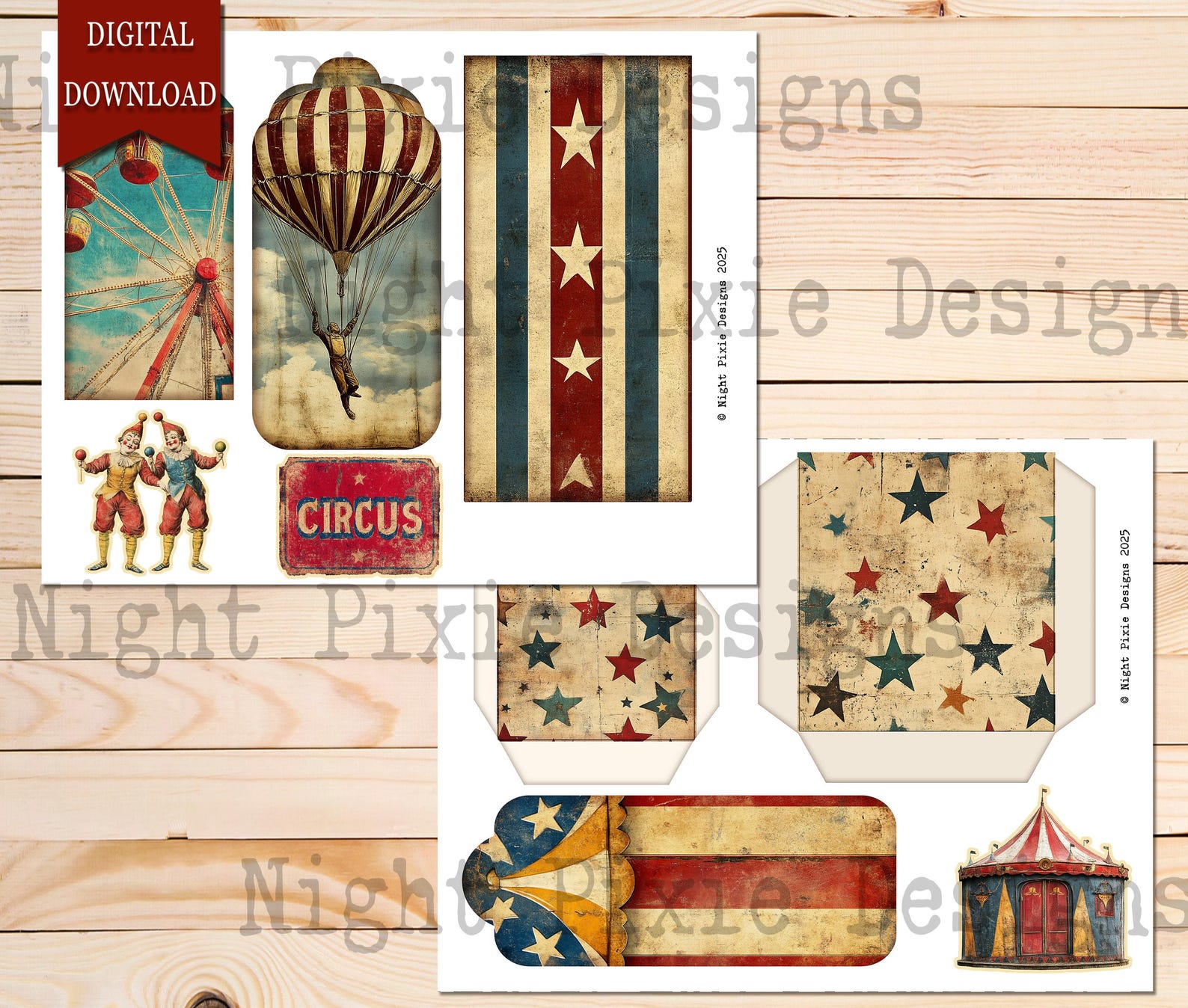 Journal Supplies, Vintage Circus Ephemera, Retro Carnival Folio Digital ...