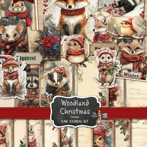 Kit de diário de Natal da floresta, suprimentos para diário, Natal rústico, diário de animais da floresta, download digital, kit de diário de lixo da floresta