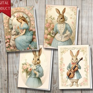 Viktorianische Hase Grußkarten, Osterhase, digitale Osterkarten, digitaler Download, DIY Karten, druckbare Osterkarten, Häschen