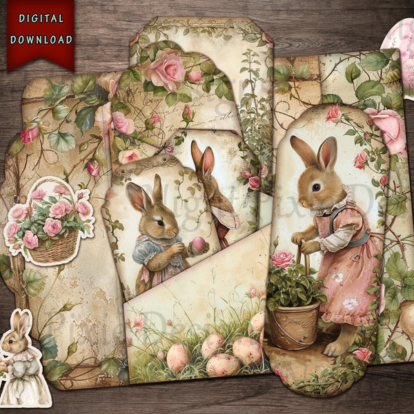 Little Girl Easter Folio and Cards, Fussy Cuts, Easter Folio Set, Digital Download, Journal Kit, Junk Journal Supplies, Digital Journal