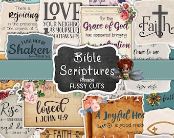 Journal Supplies, Bible Scripture Ephemera, Christian Junk Journal Kit Digital Download, DIY Stickers
