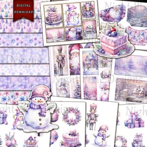 Pink & Blue Christmas Journal Kit: DIY Stickers, Cards (Digital Download)