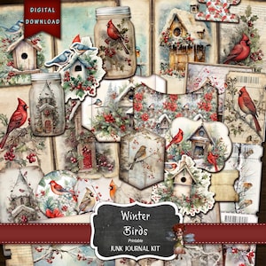 Kit de diário de lixo de pássaros de inverno, download digital, diário de lixo para impressão, suprimentos para diário de lixo, diário de lixo de Natal, diário de inverno