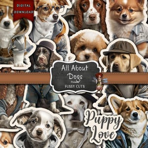 Honden ephemera, benodigdheden voor puppydagboek, hondentroepjournaal, digitale download, DIY hondenstickers, benodigdheden voor ongewenste dagboeken, afdrukbare efemere honden